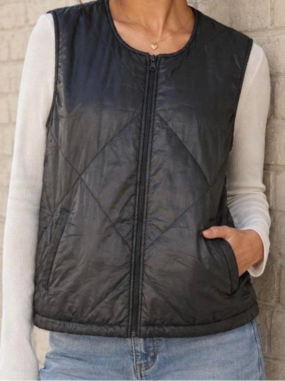 Socialite Black Quilted Sleeveless Zip Vest, Lightweight, L/XL, NWT